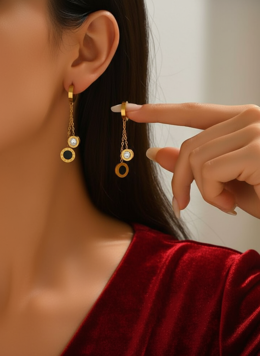 Gold Chain Drop Earrings with Circle Pendants