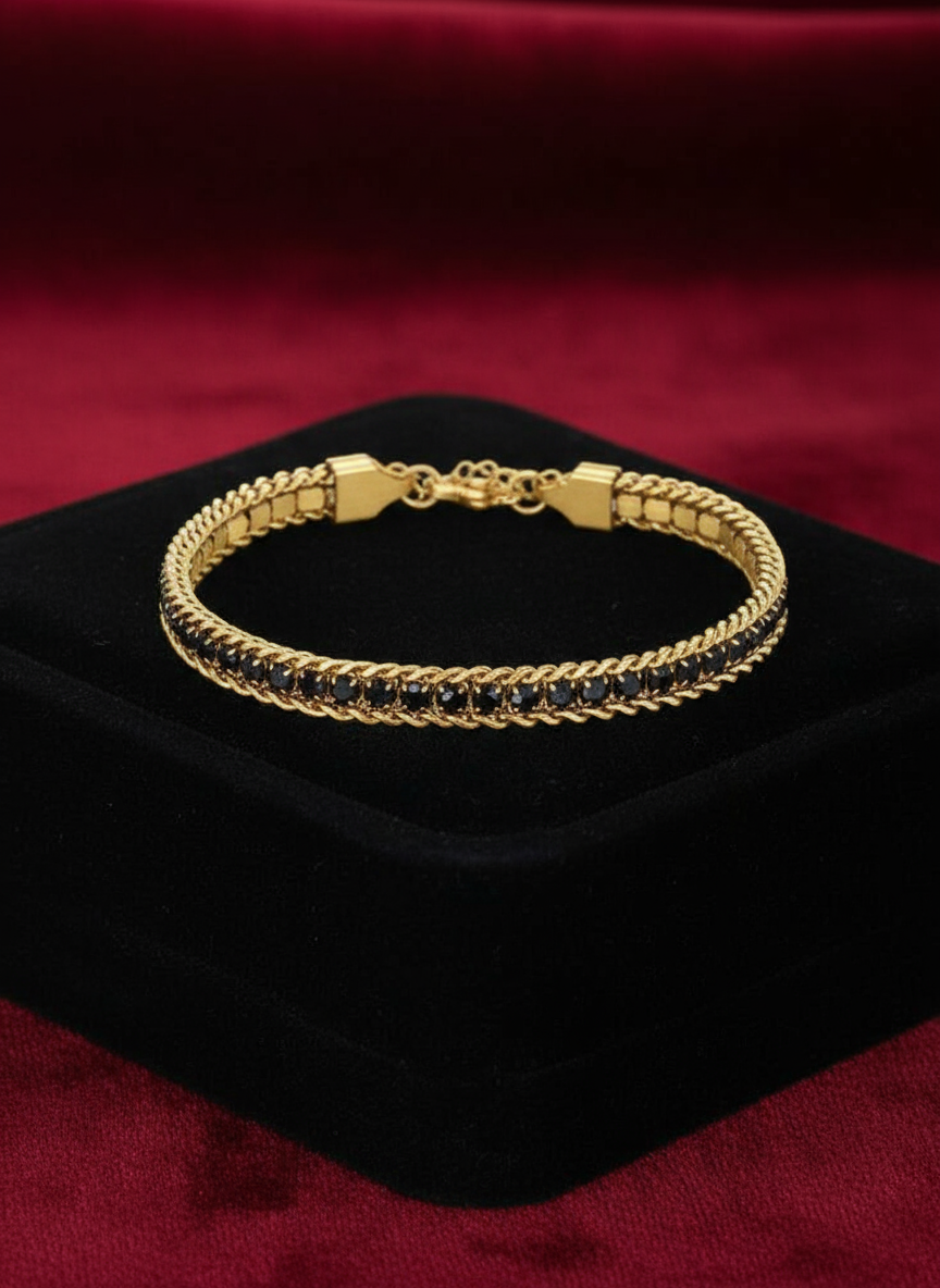 Gold Tennis Bracelet with Black Stones