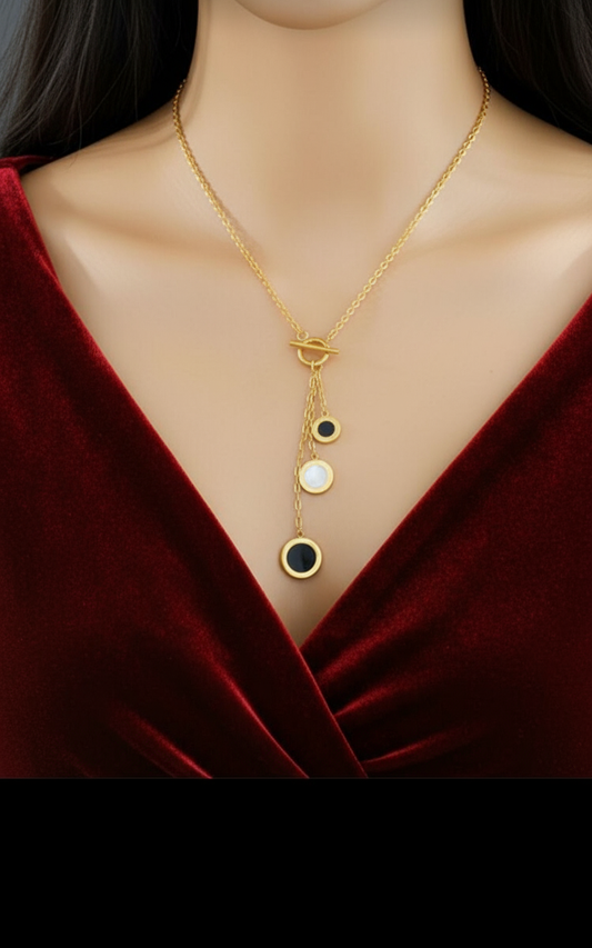 Gold Toggle Clasp Lariat Necklace with Stone Accents